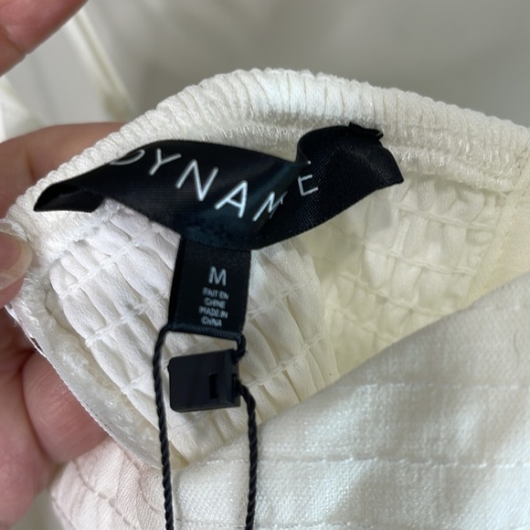 Dynamite NWT Cutout Flare Mini Dress Ivory Smocked Slub Sweetheart Neckline M - Picture 5 of 12